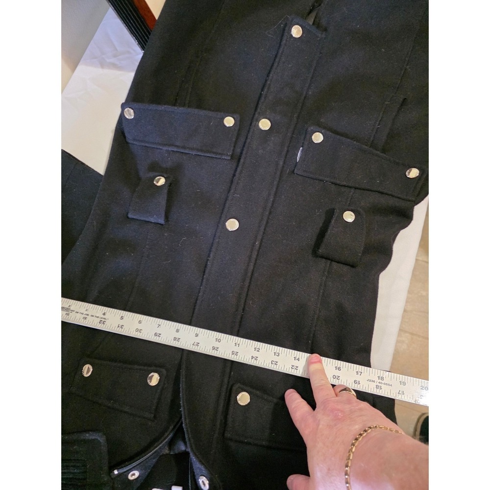Laundry by Shelli Segal Black Wool Blend Military Coat Silver Snaps Women Small - Picture 3 of 12